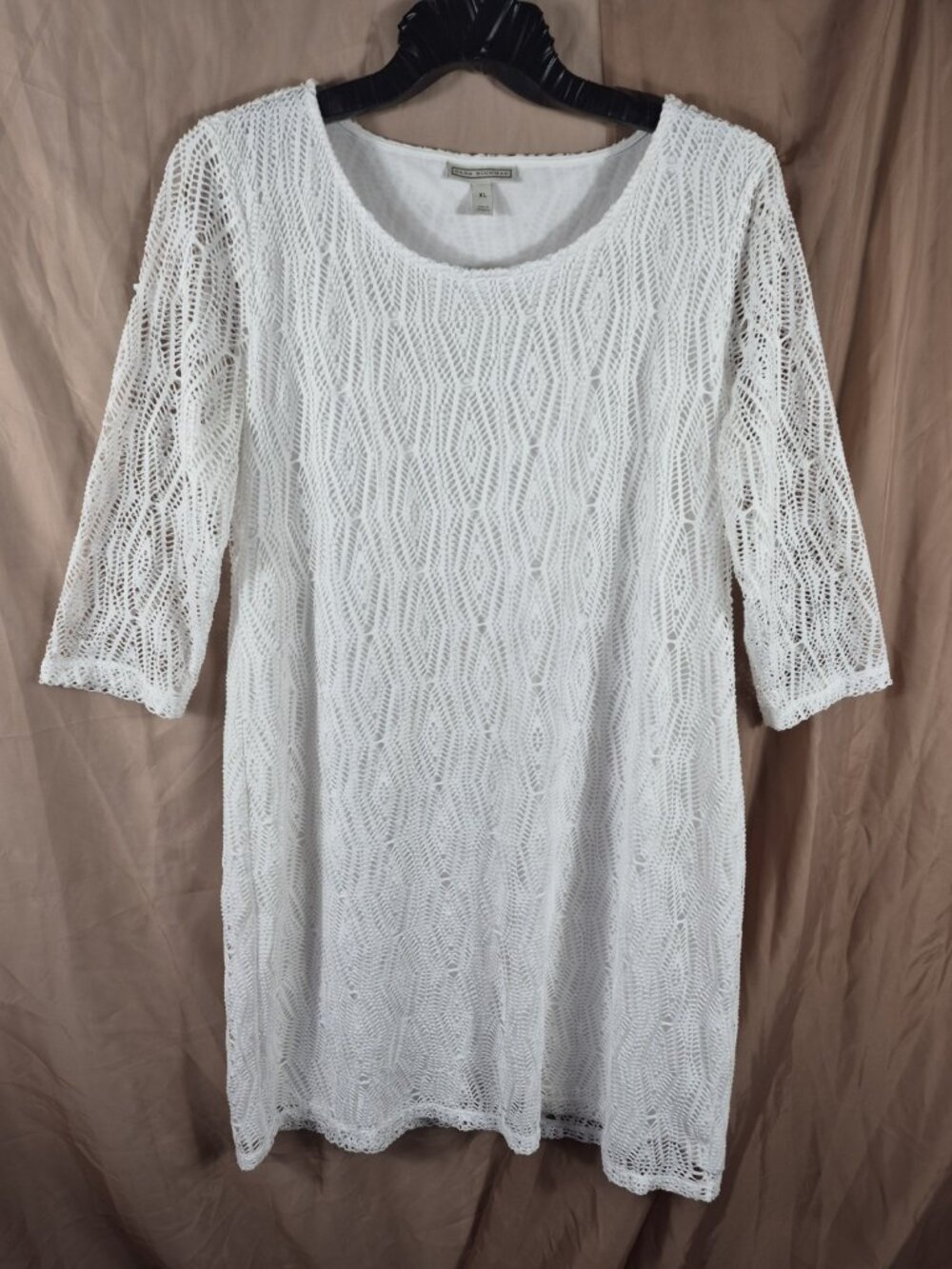 Dana Bachman Women's White Diamond Art Overlay 3/4 Sleeve Short Dress Size XL